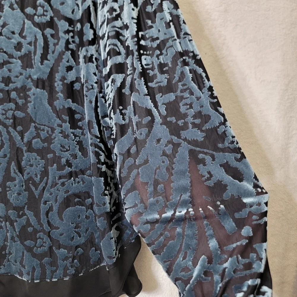 Simply Vera Vera Wang Velvet Burnout Top XLG‎ Fairy Grunge Whimsigoth Teal Black